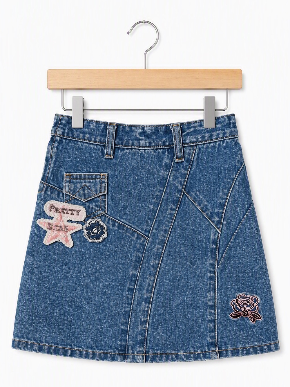 Vintage Y2K Girl’s Ungava Patchwork Denim Mini Skirt Embroidered Patches 6X